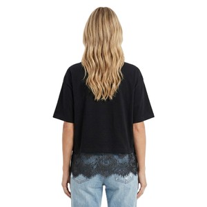 Customized Women's Shirts Black Lace Hem Oversized Cotton Tee Elegant Casual Streetwear Premium Fashion Summer Crewneck Design - Product Image 2