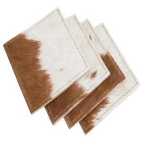 Posavasos de Cuero Vacuno Hechos a Mano, Posavasos de Cuero Vacuno Tricolor para Bebidas con Soporte, Juego de Posavasos Cuadrados de Cuero - Product Image 5