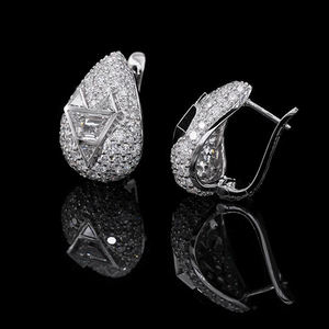 Luxury Unisex 925 <b>SILVER</b> <b>Stud</b> Earrings Classic Geometric Triangle Cut Micro Pave GRA Certified Wedding & Party Jewelry - Product Image 3