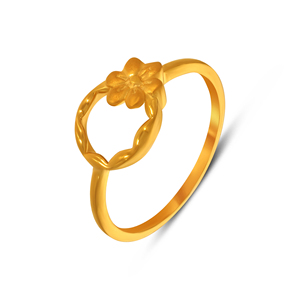 Anillo de Flor Elegante de Oro Amarillo de 10K de Alta Calidad con Patrón de Hojas Fluidas para Mujer, Joyería Fina de Lujo - Product Image 1