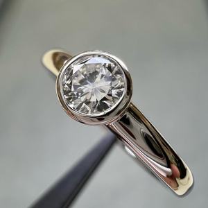 Unique Moissanite 1CT Round Cut Diamond Bezel Set <b>Ring</b> original 925 Silver for Engagement Party Jewelry For Girlfriends - Product Image 1