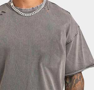 distressed T-<b>Shirts</b> Street wear Oversized Heavy Cotton Vintage Style Breathable <b>Patchwork</b> t-<b>shirts</b> Men - Product Image 5
