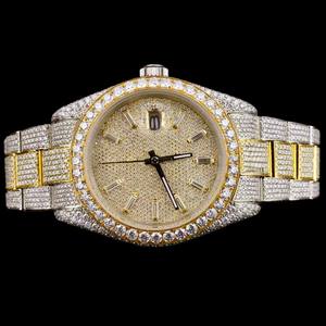 Montre pour homme ultra-luxe entièrement sertie de diamants Moissanite, cadran rond, bicolore, bijoux hip-hop raffinés - Product Image 1
