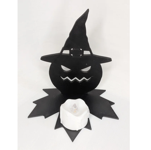 Portavelas de metal con forma de calabaza para Halloween, con sombrero de bruja negro y silueta de murciélago, para decoración del hogar en Halloween. - Product Image 4