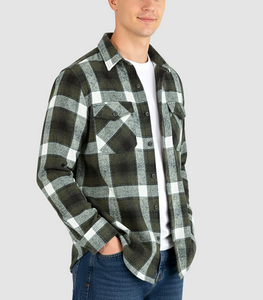 Camisas de Franela para Hombre con Logotipo OEM Personalizado Directo de Fábrica al por Mayor, Chaqueta a Cuadros Casual con Botones, Camisa de Manga Larga con Bolsillos - Product Image 4