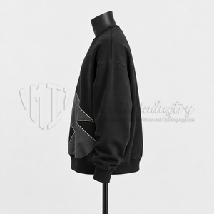 Sweat-shirt à col rond noir personnalisé pour homme, design graphique à empiècements contrastants, pull en molleton, streetwear, OEM ODM - Product Image 4