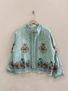 Veste courte en coton imprimée à la main, style vintage, pour femmes - Product Image 5