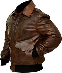 Chaqueta de Cuero Genuino para Hombre, Estilo Aviador, Color Marrón Desgastado, con Cuello Alto y Cierre de Cremallera, Estilo Motero para Invierno - Product Image 5