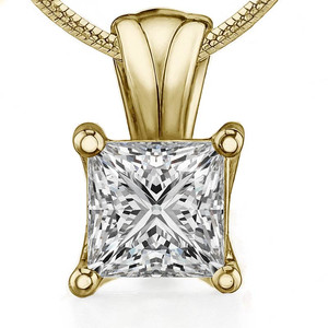 Luxury Yellow Princess Cut Lab Grown Diamond Pendant for Women 10K 14K 18K Solid Gold Halo <b>Necklace</b> Fine Jewelry Wedding Gift - Product Image 4