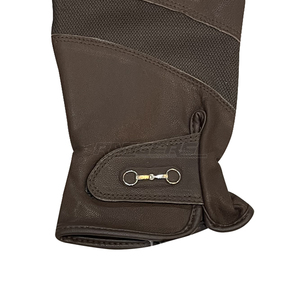 Gants d'équitation de dressage en cuir marron antidérapants avec panneaux en maille respirante, doigts perforés, logo mors de cheval, fermeture, été, unisexe - Product Image 5