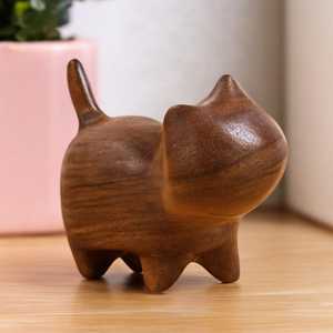 Sculpture de chat minimaliste en bois, décoration d'intérieur, art de table, artisanat, décoration en forme d'animal noir - Product Image 2