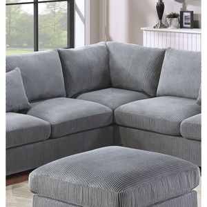 Divano Angolare LAF RAF in Corduroy, Colore Nebbia, Set 4 Pezzi con Pouf a Cuneo per Arredamento Soggiorno - Product Image 6