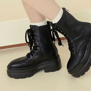 Botas de Combate de Piel Genuina con Plataforma de 7.5cm y Cremallera para Mujer Ann'S, Suela Gruesa, Tacón Robusto, Forro Acolchado en el Talón, Resistentes al Agua - Product Image 6