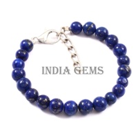 Lapis Lazuli Bracelet perlé pierre précieuse ronde 925 bijoux en argent Bracelet Lapis pierre de guérison Bracelets réglables cadeau naturel