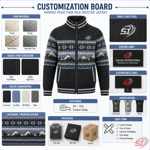 Veste en tricot Fair Isle personnalisée, pull côtelé à fermeture éclair intégrale, tricot jacquard nordique, fournisseur en gros OEM pour marques privées - Product Image 4
