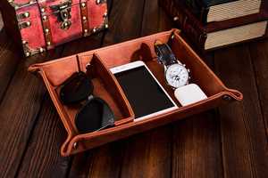 Regal Genuine <b>Leather</b> Tray Premium Quality Bedside Valet Storage Box Custom Hot Stamping Real <b>Leather</b> Tray GLTY-0020 - Product Image 6