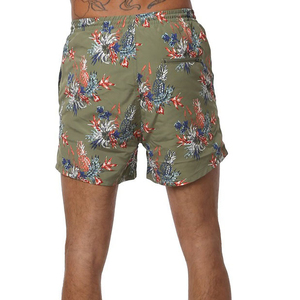 <b>Men's</b> Olive <b>Floral</b> Print Quick Dry Board <b>Shorts</b> With Pockets Drawstring Waist Casual Style - Product Image 5
