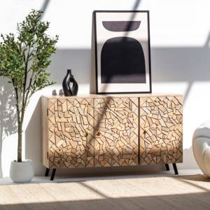 Buffet en mosaïque de bois géométrique Vandana Arista Pebble pour des intérieurs et extérieurs modernes et élégants - Product Image 1