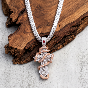 Hip Hop VVS Moissanite Diamond <b>Iced</b> <b>Out</b> Two Tone 925 Silver Jesus Cross Pendant Necklace Wholesale Custom Jewelry Manufacturer - Product Image 2
