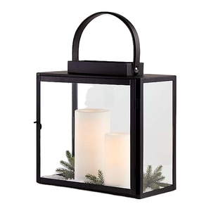 Square Metal Wedding Decoration <b>Lantern</b> Dining Table Use Late Night Matte Back Candle <b>Lantern</b> - Product Image 1