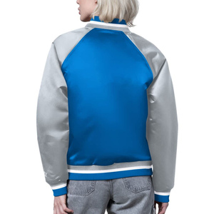 <b>Women's</b> Varsity <b>Jacket</b> <b>Navy</b> Gray Full Sleeve Button Up Contrast Color Solid Pattern Polyester Woven Autumn Style - Product Image 4