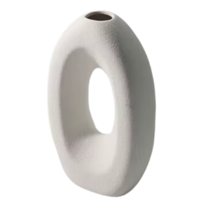 Vase à anneaux en céramique blanche minimaliste |   Décoration moderne en forme de beignet pour la maison, le salon, le bureau et la chambre - Product Image 1