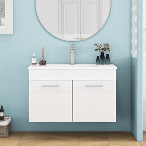 32-Inch Wall Mounted <b>Bathroom</b> <b>Vanity</b> with Double Doors Soft Close Sink Combo Luxury Wall Mount <b>Bathroom</b> Cabinet - Product Image 1