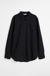 เสื้อเชิ้ตแขนยาวสีดำล้วน ผ้าฝ้าย 100% สไตล์ลำลอง ทรงปกติ ลายทางเล็กชายเสื้อไม่สม่ำเสมอ สำหรับผู้หญิง - Product Image 2