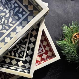 Plateau de service en bois et nacre fait main, grande taille, qualité supérieure, plateau décoratif en nacre à vendre - Product Image 1