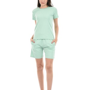 Women's Mint Green 2-Piece <b>Knitted</b> <b>Set</b> Short Sleeve T-Shirt With Pocket And Above Knee Shorts Casual Spring Summer Wear - Product Image 6