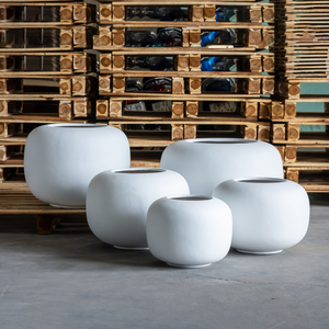 OEM White Fiberglass Smooth Oval Pebble Garden Planter Decorative <b>Outdoor</b> Indoor Flower Pot 4 Sizes - Product Image 3