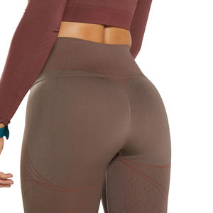 Mocha <b>Brown</b> Simple Sculpt Seamless Compression <b>Leggings</b> High Rise Contour Breathable Quick Dry Elastic Waist Plus Size Gym - Product Image 6