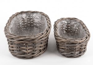 Handmade Rustic Wicker Garden Planter Oval Rattan Flower Basket Set With Plastic <b>Liner</b> Eco Friendly Indoor Outdoor Pot Holder - Product Image 2