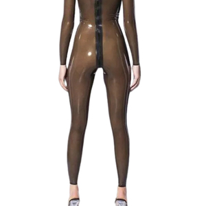 Combinaison mi-longue moulante à manches longues et col en V pour femme, en PU enduit, couleur personnalisable, style vintage sexy avec boutons, idéale pour les soirées club - Product Image 4
