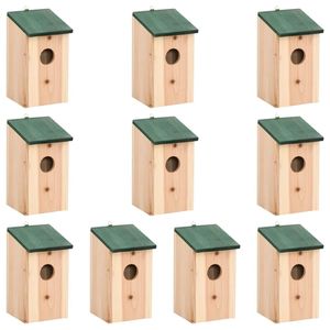 Maisons à oiseaux en bois massif 10 pièces ensemble 4.7 "x 4.7" x 8.7 "fournitures de jardin - Product Image 1
