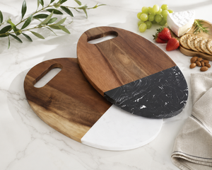 Tabla de Cortar Redonda de Madera de Acacia Hecha a Mano de Alta Calidad con Mármol Blanco para Cocina - Product Image 1