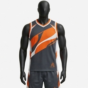 Conjunto de Uniforme de Baloncesto Unisex Más Vendido, Naranja y Gris, Sublimado, Cuello en V, Sin Mangas, Absorbe la Humedad, Ajuste Atlético, Logotipo Personalizado - Product Image 1