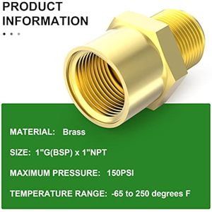 Adaptateur de raccord de tuyau en laiton 1" NPT mâle x 1" filetage G (BSP) femelle basse pression poli - Product Image 3