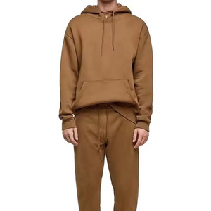 Ensemble de survêtement à capuche marron pour homme, couleur unie, pantalon de survêtement décontracté long avec poches latérales, 100% coton, vêtements d'automne - Product Image 6