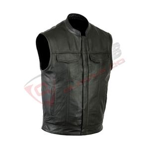 Col en v hommes sans manches respirant moto moto gilet en cuir bonne qualité motard-gilets fabriqués au Pakistan - Product Image 4