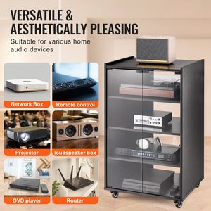 Supporto multimediale AV a 5 livelli con ruote, in legno, regolabile in altezza per lettori DVD, decoder e console di gioco - Product Image 6