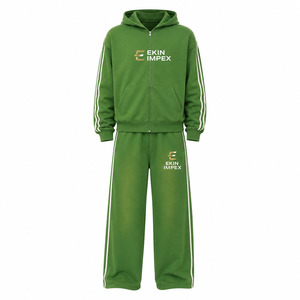 Custom Men Tracksuit Zip Up Hoodie and Sweatpants Set Oversized Streetwear Tracksuit - Product Image 3