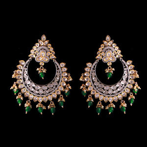 Mitra Green Polki Chandbali Dangle Earrings - Product Image 1