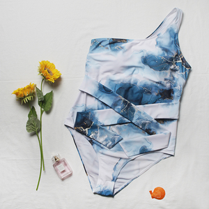 Traje de Baño de Cintura Alta, Talla Grande, de Una Pieza con Hombro Descubierto, Bikini Tie Dye - Product Image 5