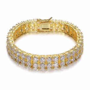 Two Row Stylish Elegant Moissanite Tennis Bracelet for <b>Men</b> and Women Silver Plated Trendy Iced Out Gift & Party Bracelet - Product Image 1