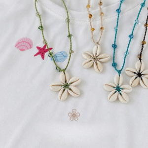 Everyday Wear Natural Seashell Flower <b>Necklace</b> with Beaded <b>Cord</b> Bohemian Style OEM/ODM Accepted - Product Image 1