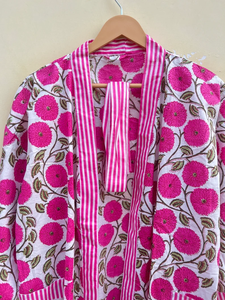 Bata Kimono de Algodón 100% Tejido con Estampado de Dibujos Animados para Mujer, Camisón de Verano Hecho a Mano, Cuello en V, Cintura Elástica, Largo Completo, ODM - Product Image 5