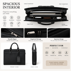 Genuine Leather Classic Luxury Large Capacity <b>Briefcase</b> <b>Laptop</b> <b>Bag</b> Business Tote Satchel Document Case for Office Travel - Product Image 5