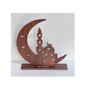 Décoration de mosquée en bois, lune, Ramadan |   Décoration de table artisanale pour l'Aïd Moubarak |   Décoration de maison islamique, article cadeau Ramadan Kareem - Product Image 2