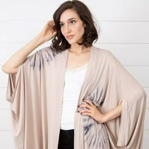 Robe Kimono Vintage Attrayante à Motifs Floraux Tie-Dye Respirante à Manches Trois-Quarts Ouverte sur le Devant pour Femme Écologique et Naturelle - Product Image 1